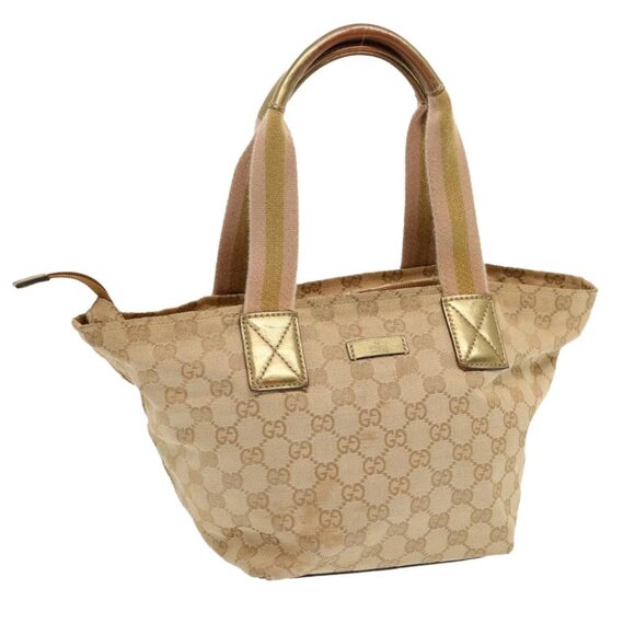 GUCCI GG Canvas Sherry Line Hand Bag Beige Gold pink 131228 Auth 69953 - Picture 1 of 14